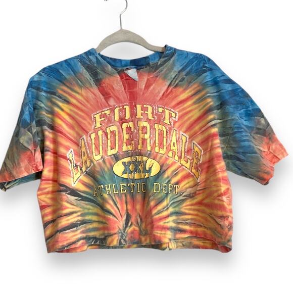Womens Vintage 90s Fort Lauderdale Athletic Crop Tie Dye T Shirt Size Large - Picture 1 of 16
